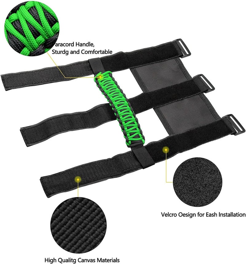 Kujunpao 4 X Roll Bar Grab Handles Grip Handle Compatible with Jeep Wrangler JLU JK JKU TJ YJ LJ JT JL & Gladiator JT 1987-2021 UTV & ATV, Fits 1.5 to 3 Inch Bars 3 Straps Woven Holder(Green - Image 4